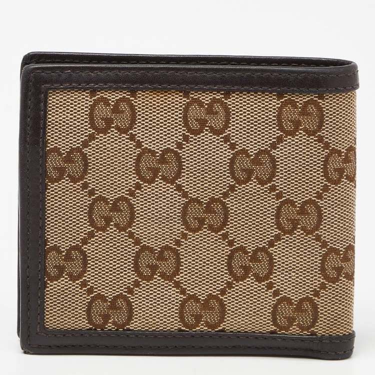 Pre Owned Gucci Beige/Brown GG Canvas and Leather Bifold Wallet