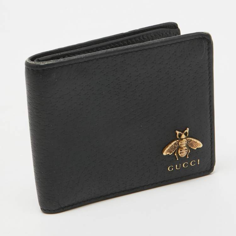 Pre Owned Gucci Black Leather Animalier Bifold Wallet