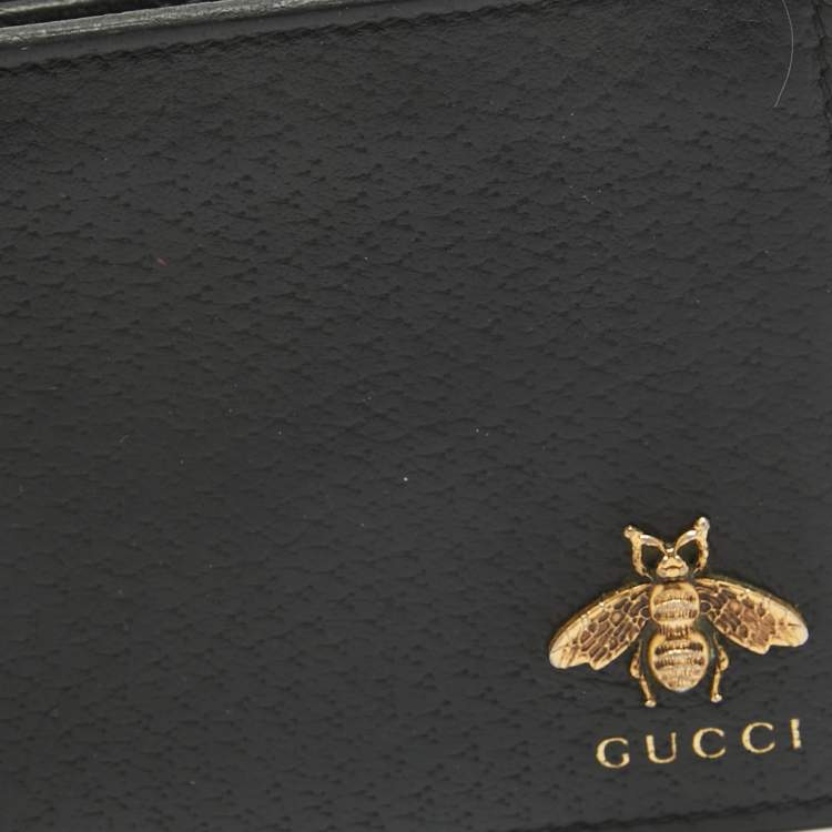 Pre Owned Gucci Black Leather Animalier Bifold Wallet