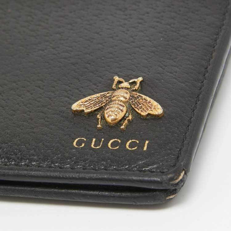 Pre Owned Gucci Black Leather Animalier Bifold Wallet