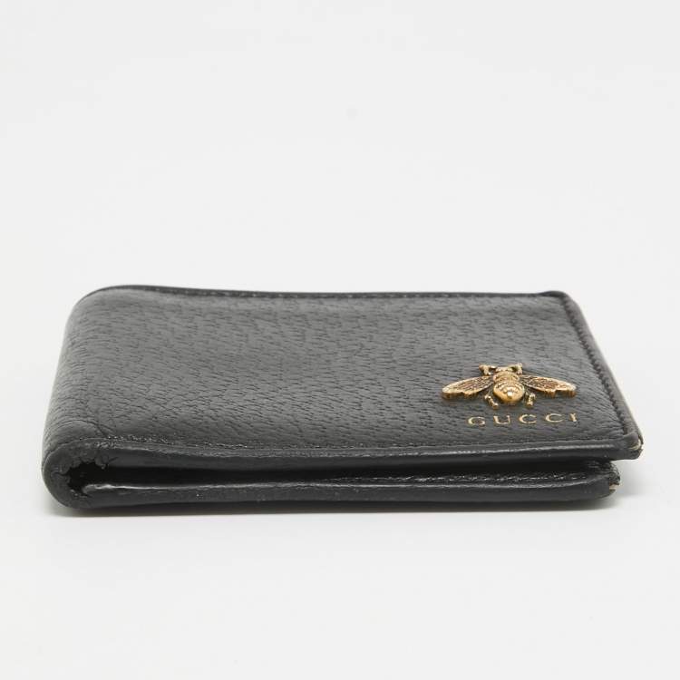 Pre Owned Gucci Black Leather Animalier Bifold Wallet