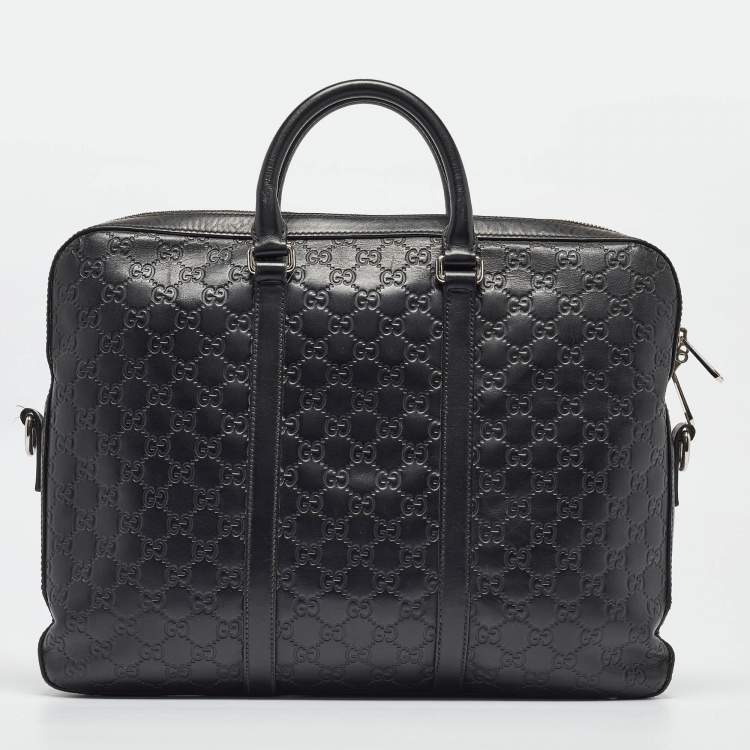 Pre Owned Gucci Black Guccissima Leather Briefcase