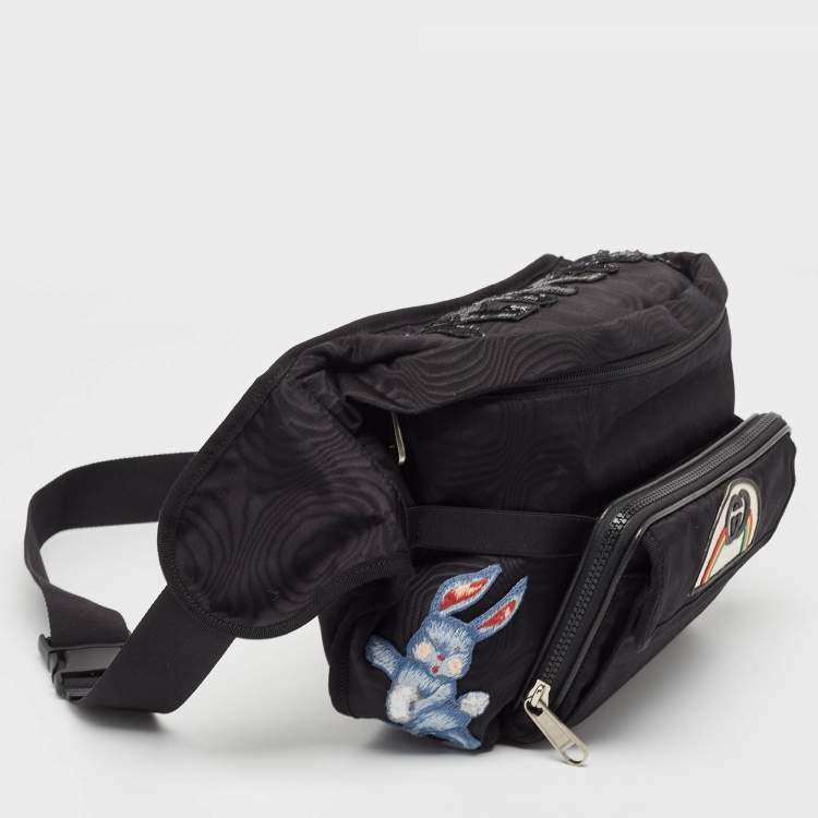 Pre Owned Gucci Black Nylon Tenebre Logo Patch Belt Bag