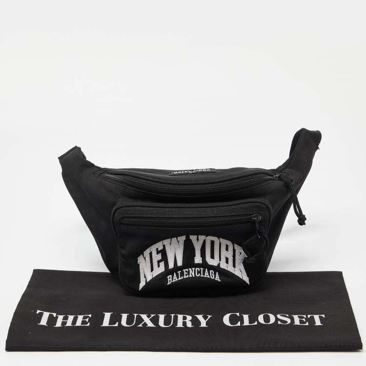Pre Owned Balenciaga Black Canvas Cities New York Explorer Belt Bag