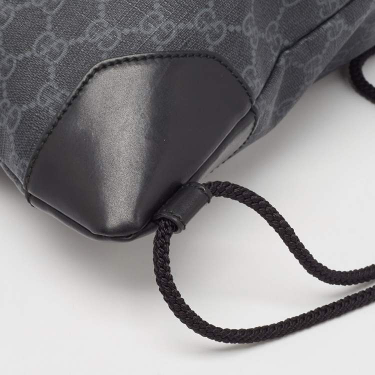 Pre Owned Gucci Black GG Supreme Canvas and Leather Drawstring Backpack