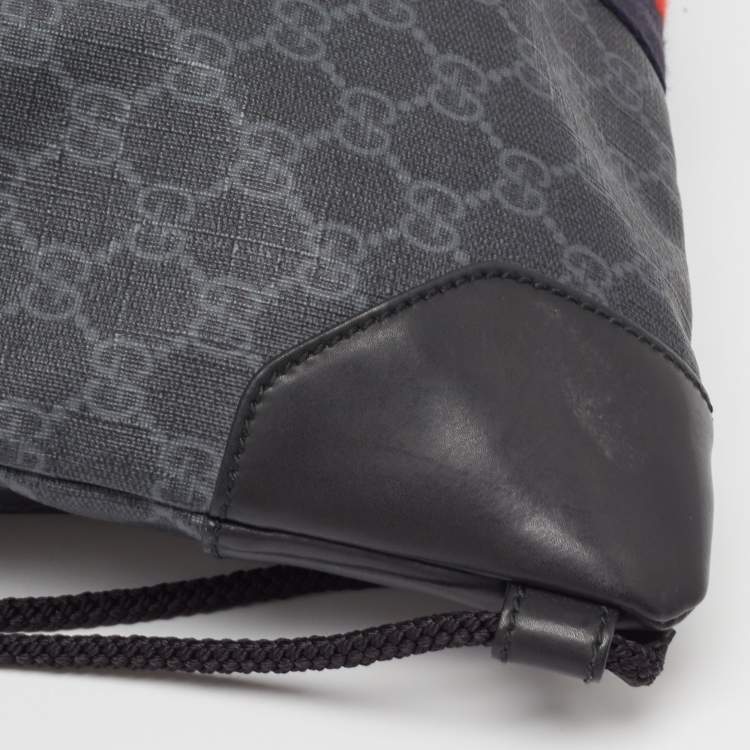 Pre Owned Gucci Black GG Supreme Canvas and Leather Drawstring Backpack