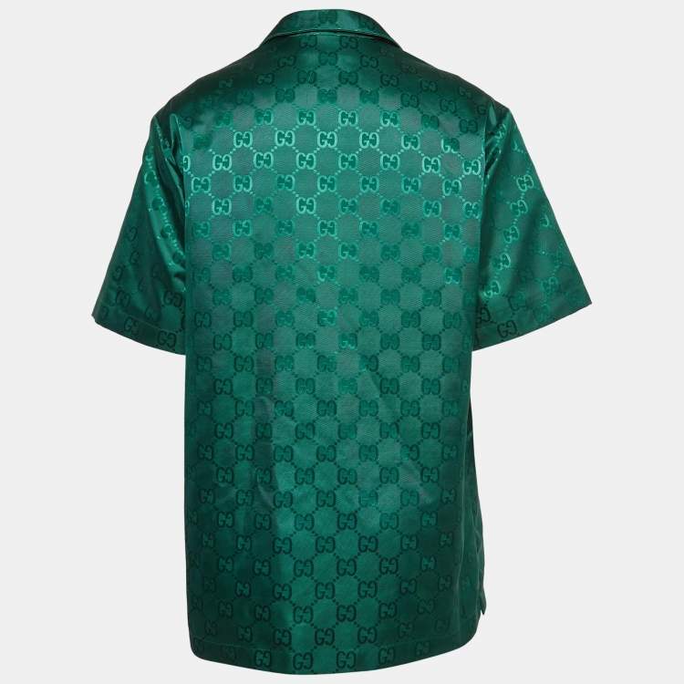 Pre Owned Gucci Green GG Interlocking Canvas Bowling Shirt S 