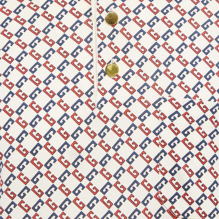 Pre Owned Gucci Cream Geometric G Cotton Polo T-Shirt S