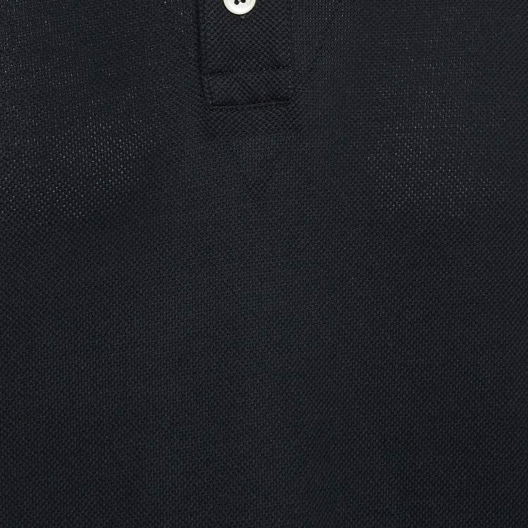 Pre Owned Gucci Black Side Stripe Cotton Pique Long Sleeve Polo T-Shirt M
