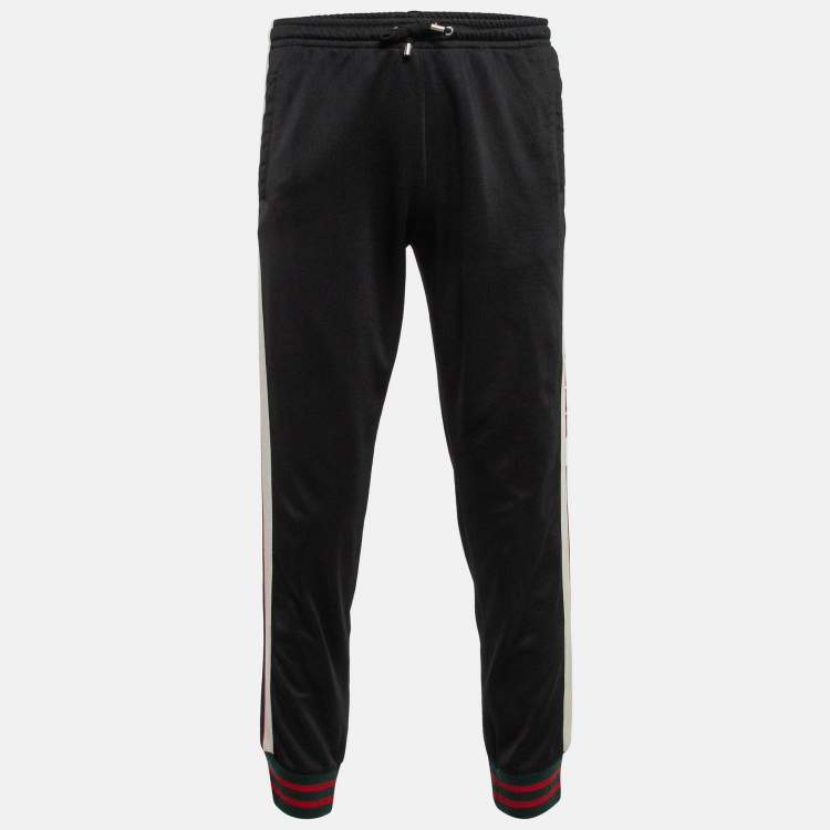 Pre Owned Gucci Black Jersey Logo Tape Joggers S