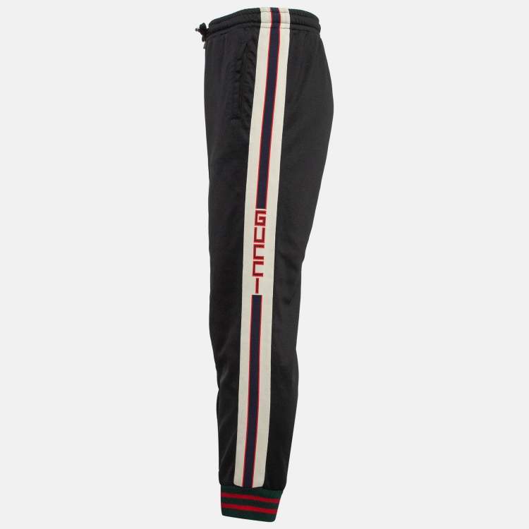 Pre Owned Gucci Black Jersey Logo Tape Joggers S