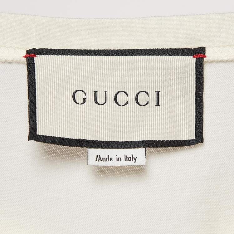 Pre Owned Gucci Cream Logo Cities Print Jersey Oversized T-Shirt XXS