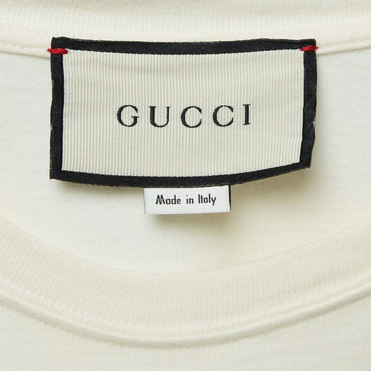 مملوكة مسبقًا Gucci Cream Tennis Logo Embroidered Cotton Oversized T-Shirt XS