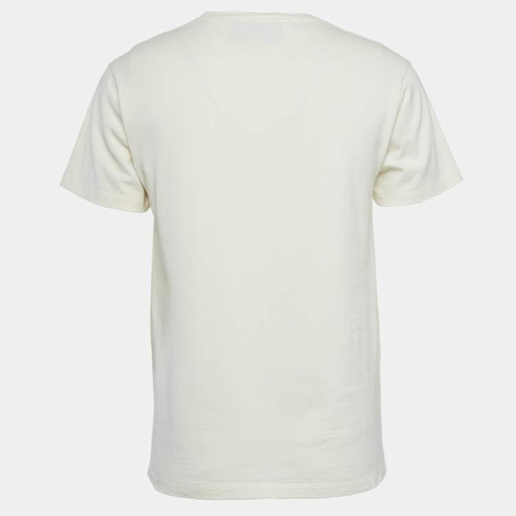 مملوكة مسبقًا Gucci Cream Tennis Logo Embroidered Cotton Oversized T-Shirt XS
