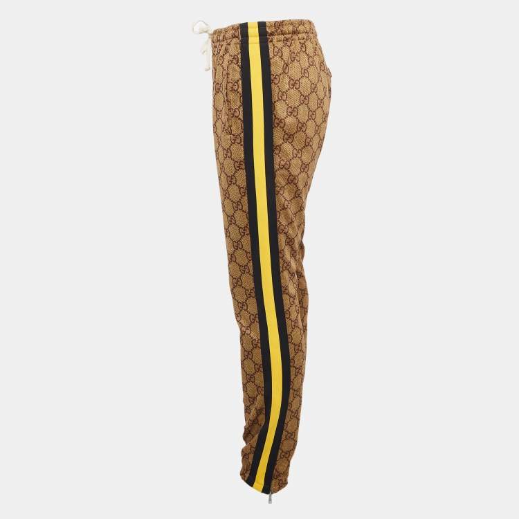 Pre Owned Gucci Beige GG Logo Print Jersey Contrast Trimmed  Joggers L