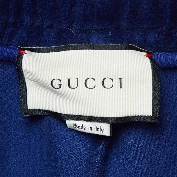 مملوكة مسبقًا Gucci Blue Side Stripe Velour Jogging Pants M
