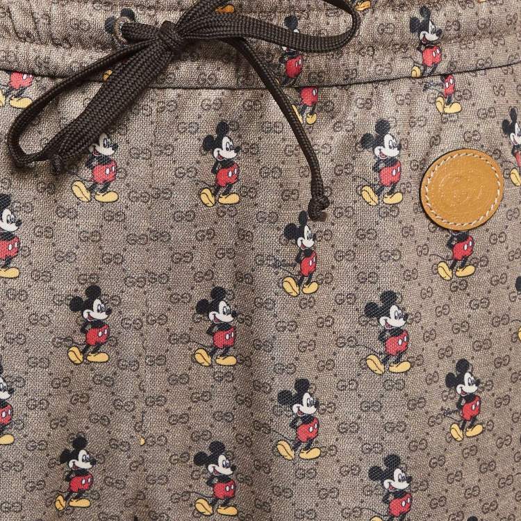 مملوكة مسبقًا Gucci Beige Micro GG & Mickey Mouse Print Jersey Sweatpants L