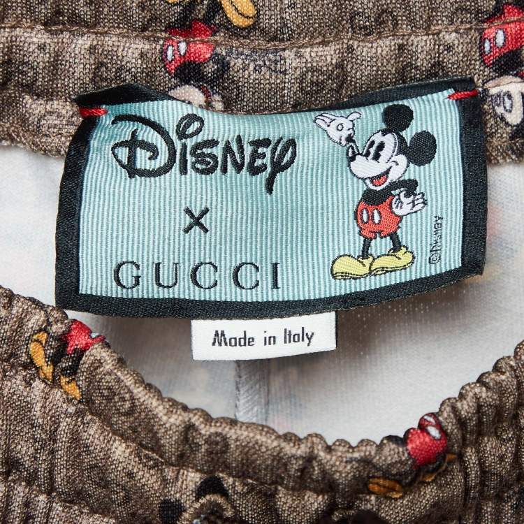مملوكة مسبقًا Gucci Beige Micro GG & Mickey Mouse Print Jersey Sweatpants L