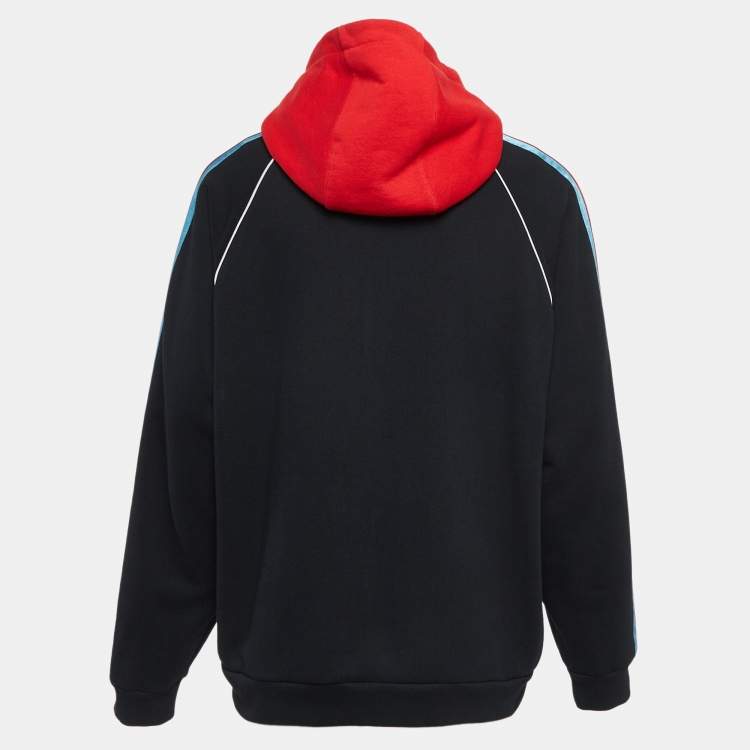 Pre Owned Gucci Black Cotton Knit Applique Hooded Jacket M