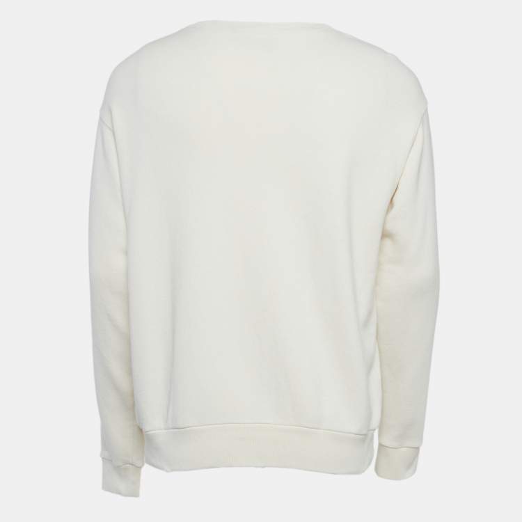 Pre Owned Gucci Cream Printed & Distressed Cotton Knit Sweatshirt S