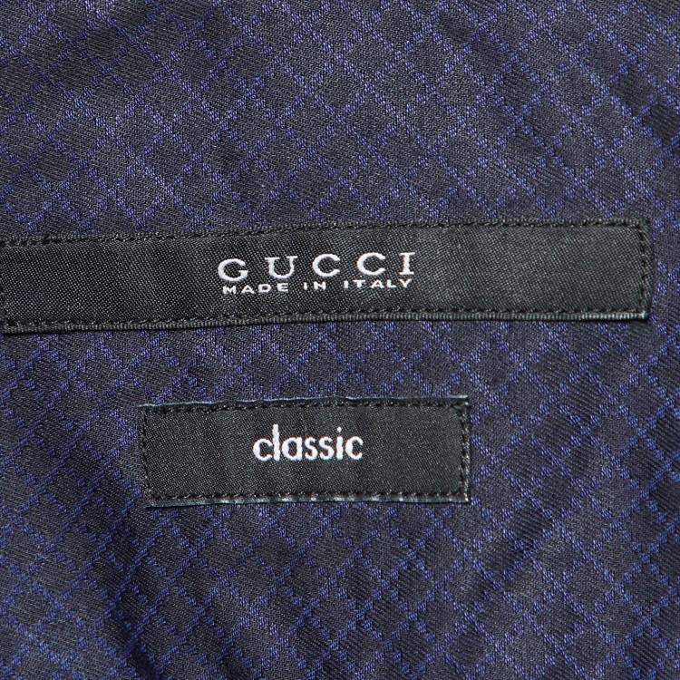 مملوكة مسبقًا Gucci Navy Blue Patterned Cotton Buttoned Up Shirt S