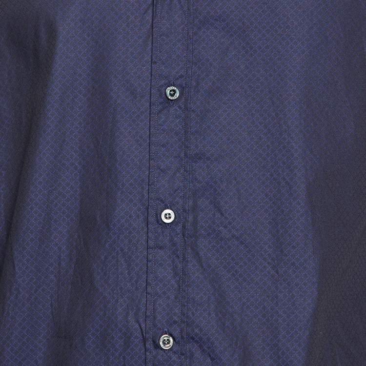 مملوكة مسبقًا Gucci Navy Blue Patterned Cotton Buttoned Up Shirt S