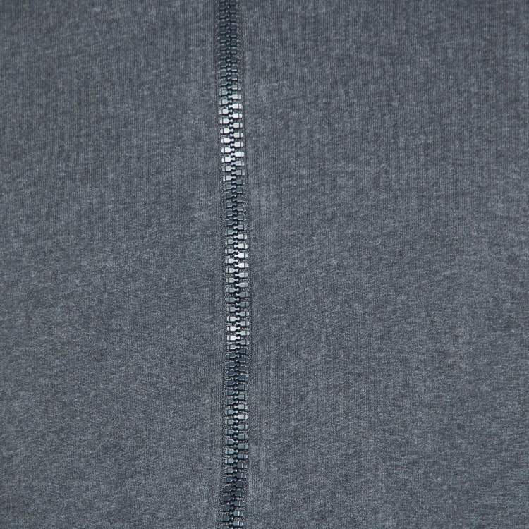 Pre Owned Gucci Grey Cotton Knit Zip-Up Contrast Trimmed Jacket L