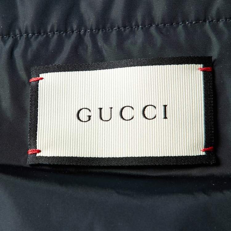Pre Owned Gucci Navy Blue Wasp Print Synthetic Detachable Hoodie Windbreaker Jacket M