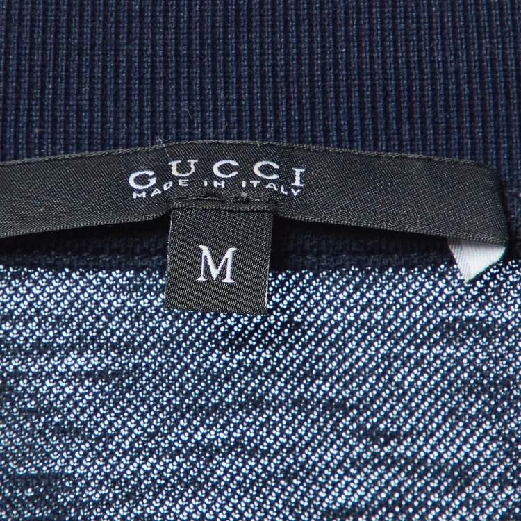 Pre Owned Gucci Navy Blue Cotton Blend Polo T-Shirt M