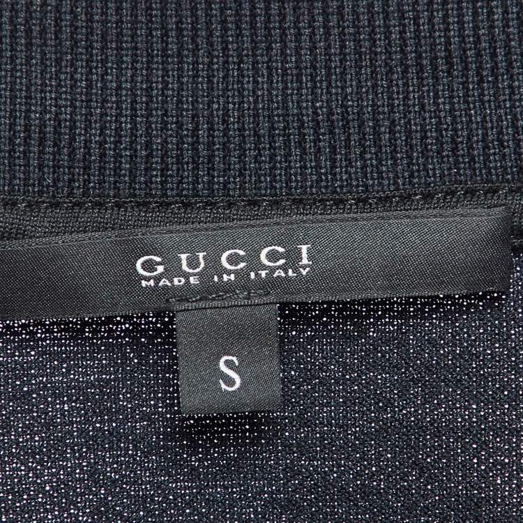 Pre Owned Gucci Black Embroidered Cotton Knit Skinny Fit Polo T-Shirt L