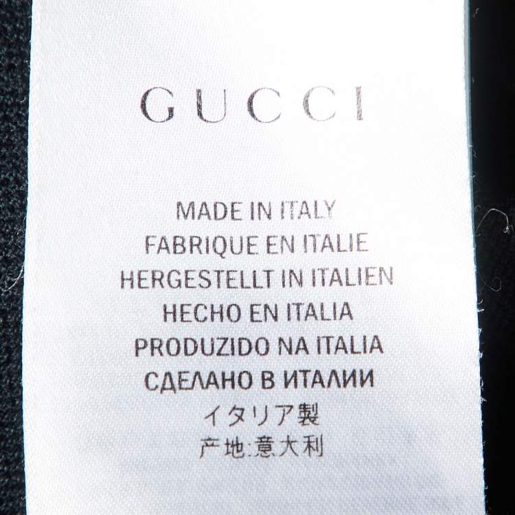 Pre Owned Gucci Black Embroidered Cotton Knit Skinny Fit Polo T-Shirt L