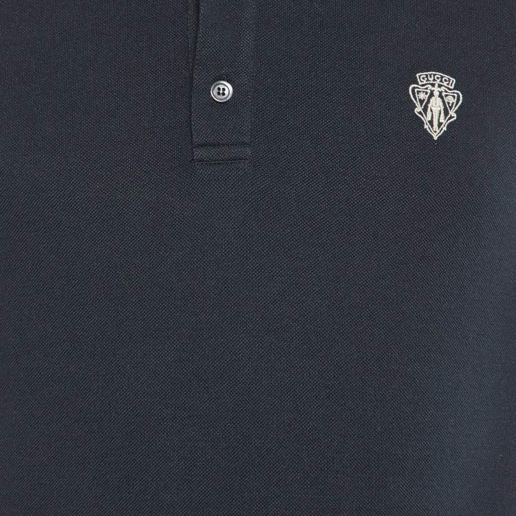 Pre Owned Gucci Black Embroidered Cotton Knit Skinny Fit Polo T-Shirt L
