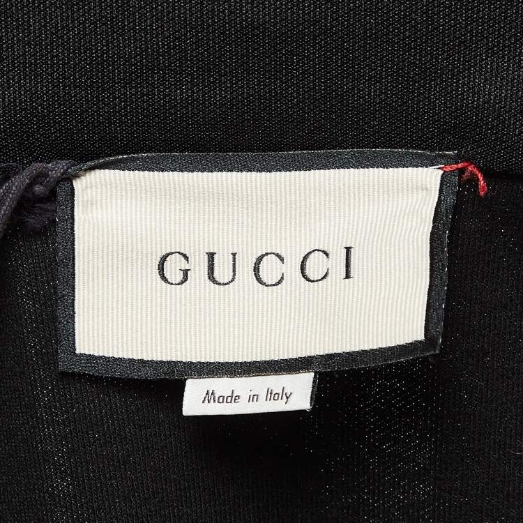 Pre Owned Gucci Black Jersey Monogram Logo Trimmed Zip-Up Jacket M