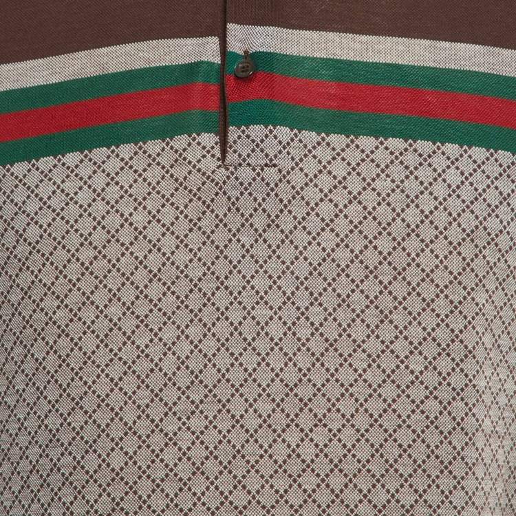 Pre Owned Gucci Brown Patterned Cotton Knit Polo T-Shirt M