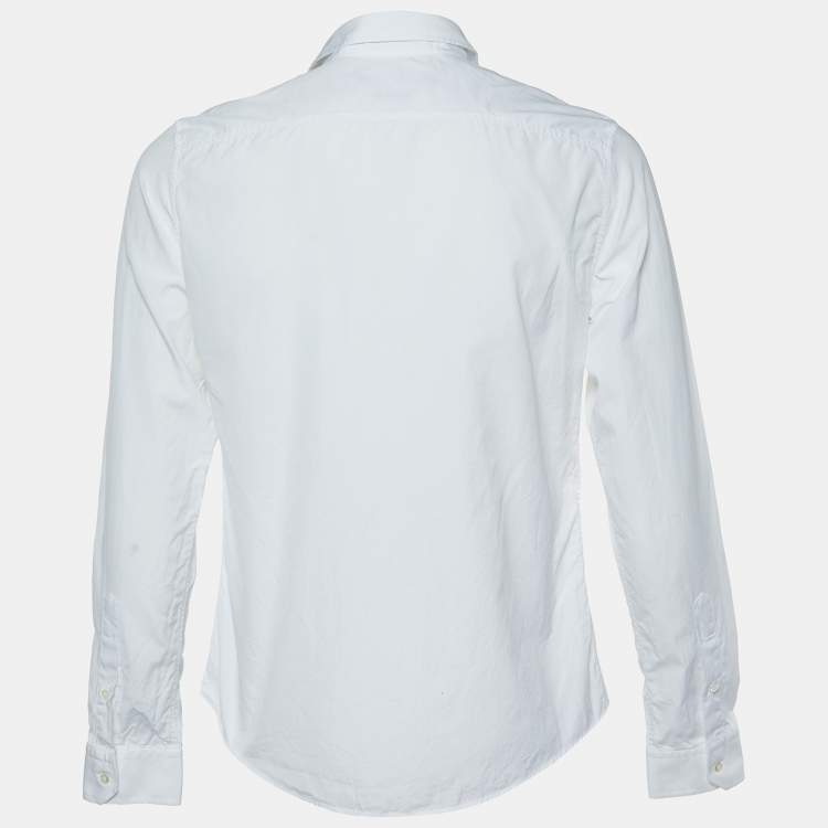 Pre Owned Gucci White Embroidered Cotton Buttoned Up Shirt M