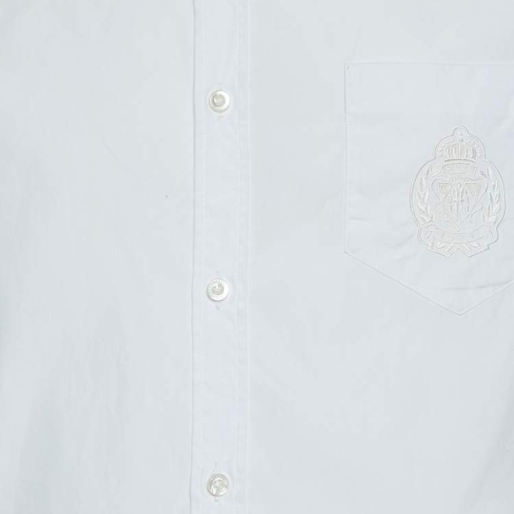 Pre Owned Gucci White Embroidered Cotton Buttoned Up Shirt M