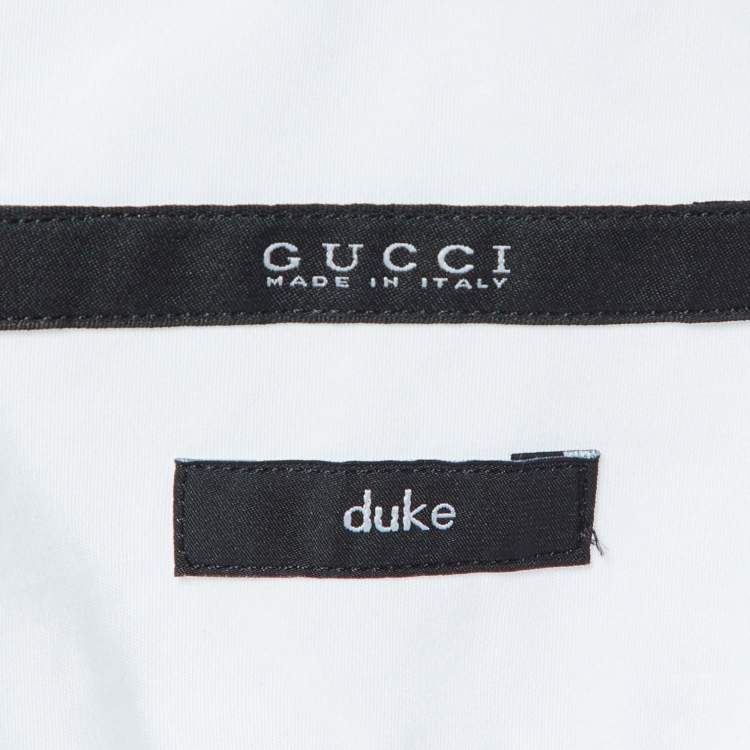 Pre Owned Gucci White Embroidered Cotton Buttoned Up Shirt M