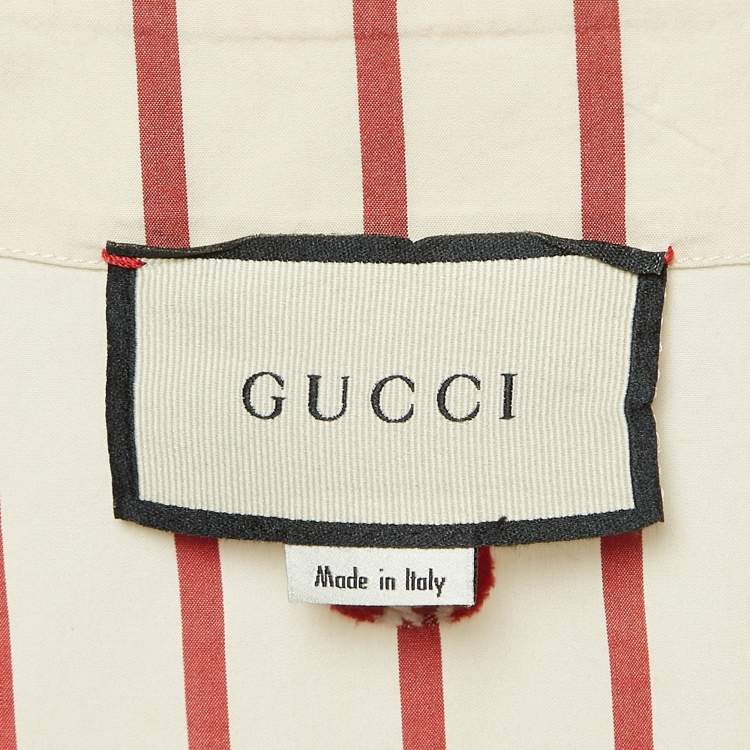 Pre Owned Gucci Cream GG Striped Cotton Bowling Shirt XXL