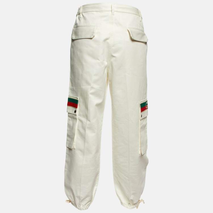 Pre Owned Gucci White Cotton Elasticated Bottom Cargo Pants XXL