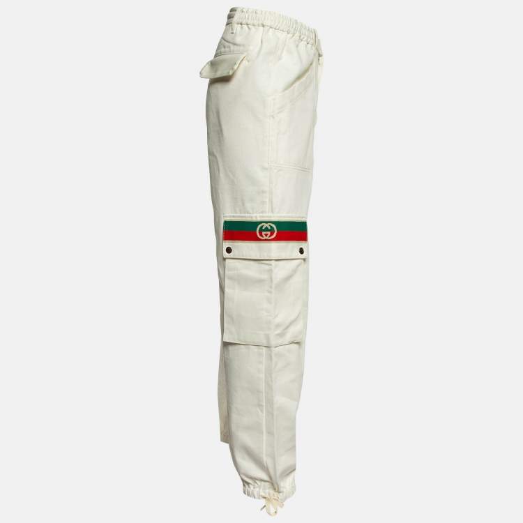 Pre Owned Gucci White Cotton Elasticated Bottom Cargo Pants XXL