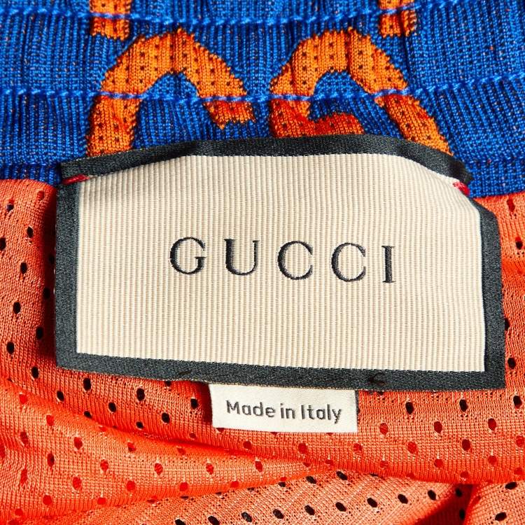 Pre Owned Gucci Blue Monogram Jacquard Jersey Shorts XL