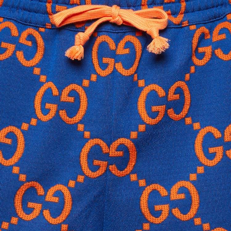 Pre Owned Gucci Blue Monogram Jacquard Jersey Shorts XL