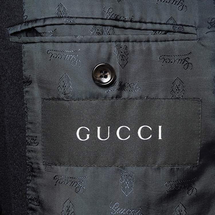 Pre Owned Gucci Navy Blue Cashmere Single Breasted Long Coat L
