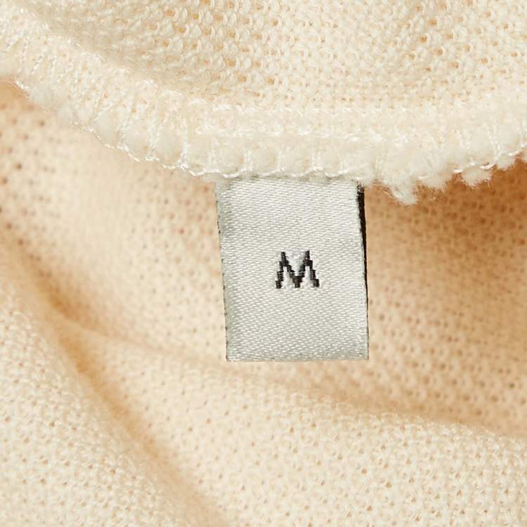 Pre Owned Gucci Cream Interlock GG Stripe Cotton Polo T-Shirt M