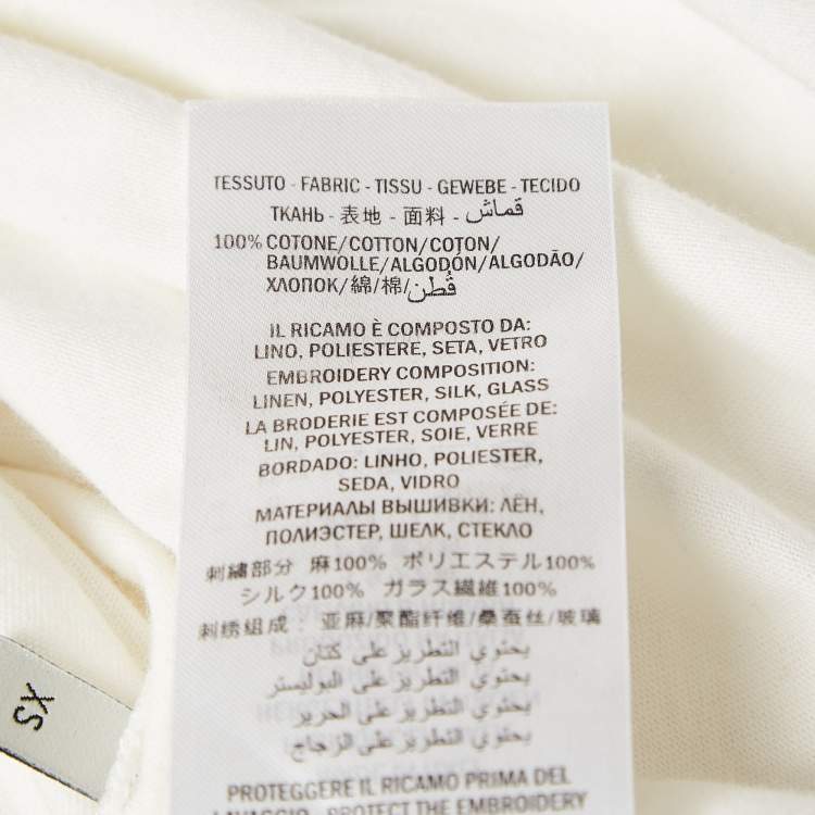 Pre Owned Gucci Off-White Logo Print Cotton Knit Rabbit Patch Detail T-Shirt XS