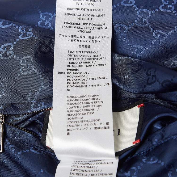 Pre Owned Gucci Navy Blue Synthetic Monogram Reversible Bomber Jacket L