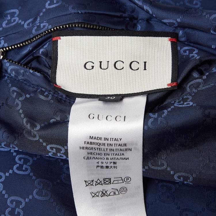 Pre Owned Gucci Navy Blue Synthetic Monogram Reversible Bomber Jacket L