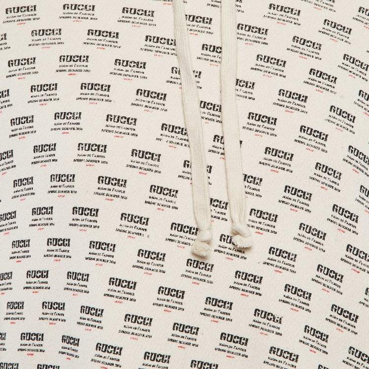 Pre Owned Gucci Cream Beige Guccify Print Cotton Knit Hoodie XXL 