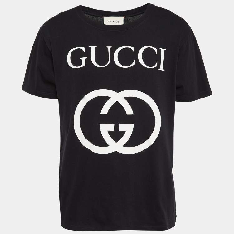 Pre Owned Gucci Black GG Print Jersey Crew Neck T-Shirt M