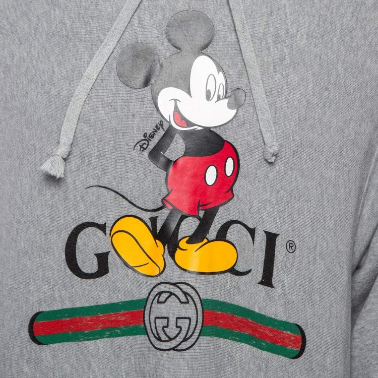 مملوكة مسبقًا Gucci X Disney Grey Mickey Mouse Print Cotton Knit Hoodie L